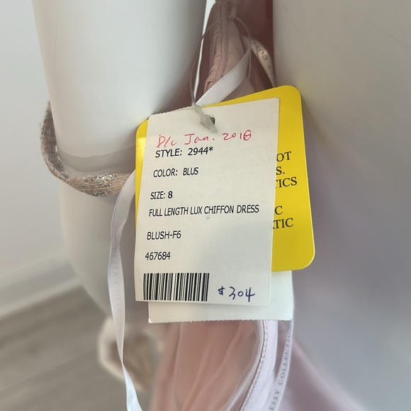 NWT SAMPLE Dessy 2944 size 8 Blush pink Lux Chiffon. Pristine Condition. - Picture 8 of 9